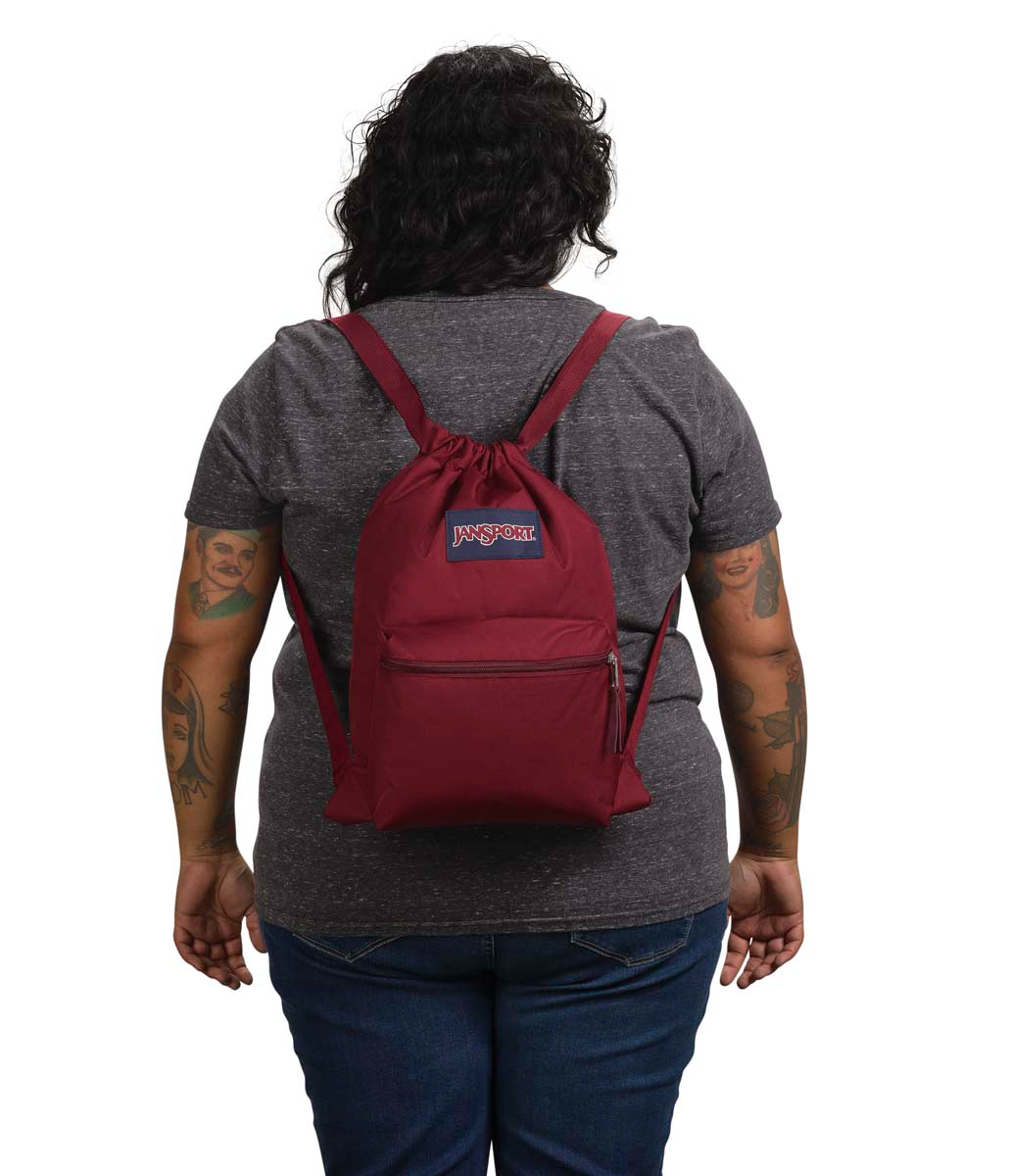 jansport-drawsack-turnbeutel-rot-kordelzug-vordertasche image 4